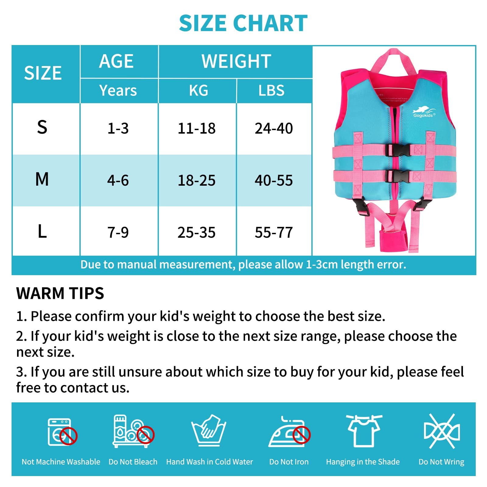 Gogokids Kids Swim Vest Life jackets for Toddler,Buoyancy Float Swim Learning Training Swimwear Vest Suitable for Boys and Girls 33-77 lbs/1-9 Years