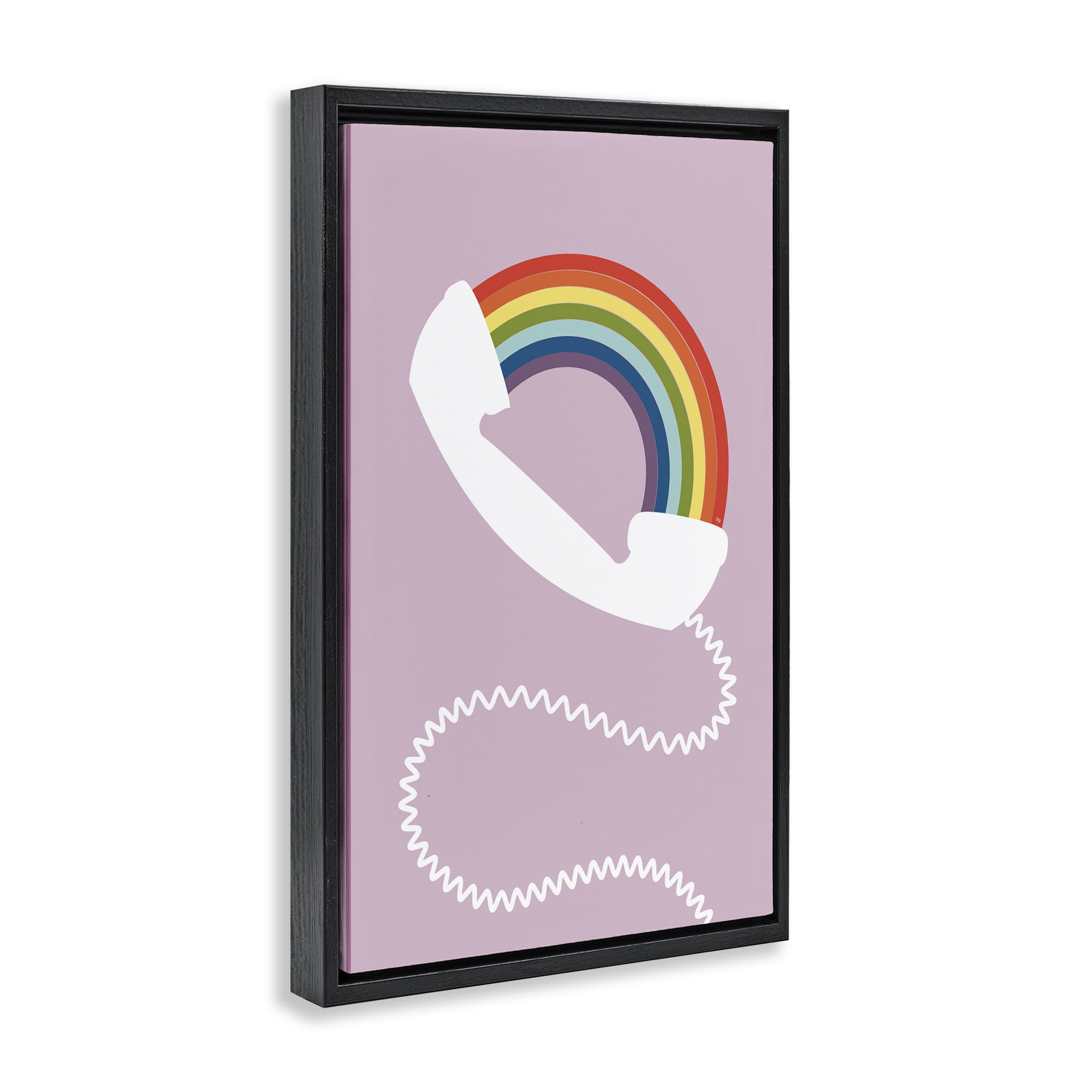 Stupell Industries Rainbow Phone on Pink Novelty Painting Black Floater Framed Art Print Wall Art, 17 x 25