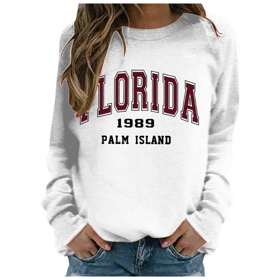 WENWU Women Sweatshirt Long Sleeve Sweatshirt for Women Pullover Women White Crewneck Fall Clothing Cute Sweatshirt