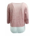 thumbnail image 3 of Plus Size Women Two Tone Color Light Weight Knit Sweater Blouse Tee T Shirt Top Pink 2X (16036), 3 of 4