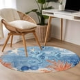 thumbnail image 5 of Sea Corals Seahorse Round Living Room Rugs 4 ft, Summer Beach Sea Stars Blue Stripes Washable Area Rug with Non-Slip Sturdy Edge Binding Round Carpet for Entryway Kitchen Bedroom Bathroom, 5 of 9