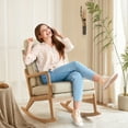 thumbnail image 1 of Ktaxon Mid Century Rocking Nursery Chair Solid Wood Frame Accent Chair, Line fabric Upholstered Glider Rocker Modern Padded Armchair with Lumbar Pillow Beige, 1 of 12