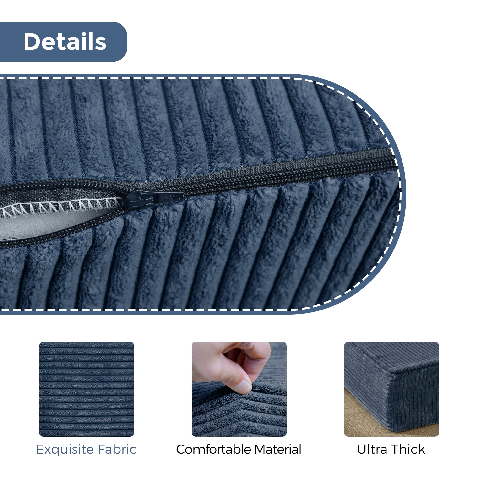 MAXYOYO 6 inch Folding Corduroy Mattress, Tri Fold Floor Mattress thick with Washable Cover,Foldable in Three,Space-Saving for Guest (Blue, Full)