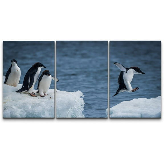 wall26 Canvas Print Wall Art Set Arctic Penguins Jumping on Ice Floes Nature Wilderness Photography Realism Rustic Scenic Colorful Multicolor for Living Room, Bedroom, Office - 16"x24"x3 Pa