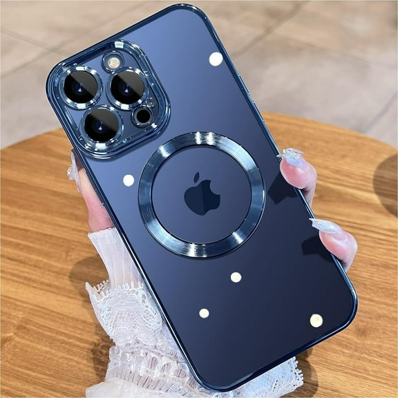 Titanium Glossy for iPhone 15 Pro Max Case with Full Camera Protection [No.1 Strong N56 Magnets] [ Grade Drop Protection] for Magsafe Women 15 ProMax Phone Case (6.7")-Blue