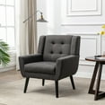 thumbnail image 2 of JAMPOOCA Modern Linen Upholstered Accent Chair, Sigle Side Sofa Chair with Solid Wood Legs, Living Room Chairs for Bedroom Office, Dark Gray, 2 of 9