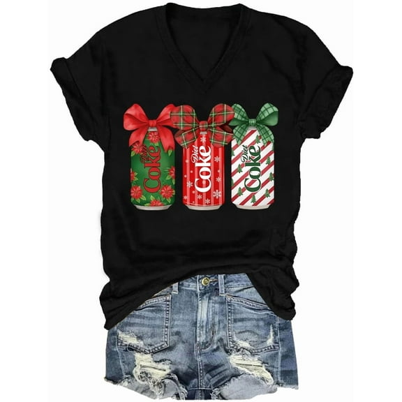 Christmas Diet Coke Vneck Shirt Coquette Bow Diet Coke T-Shirt Chritsmas Merry Xmas Tees