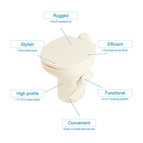 Thetford Aqua-Magic Style II RV Toilet, High, Bone, 42062,17.9"x20"x15"
