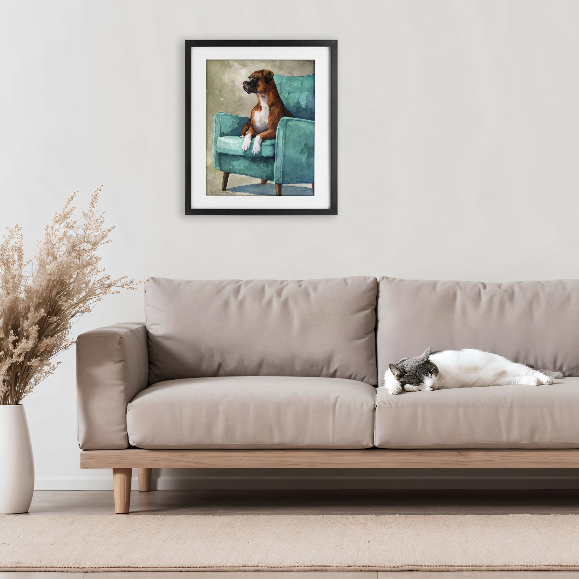 Stupell Industries Majesty Boxer on Armchair Black Framed Print Under Glass, design by George Dyachenko
