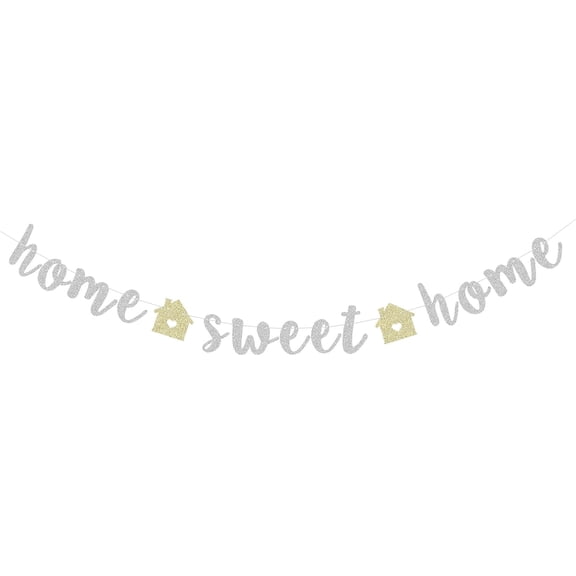Home Sweet Home Banner Welcome Home Bunting for Homecoming Day Housewarming Party Supplies Paper Sign Decorations - Silver