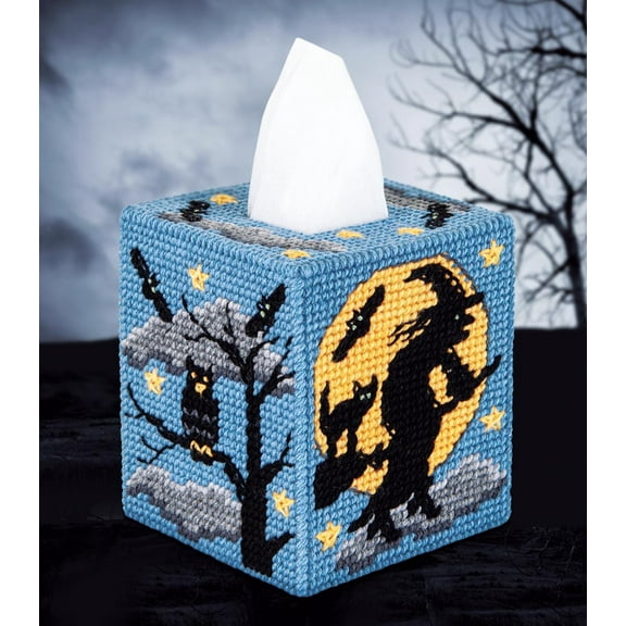 Spooky Night Tissue Box Cover Plastic Canvas Kit