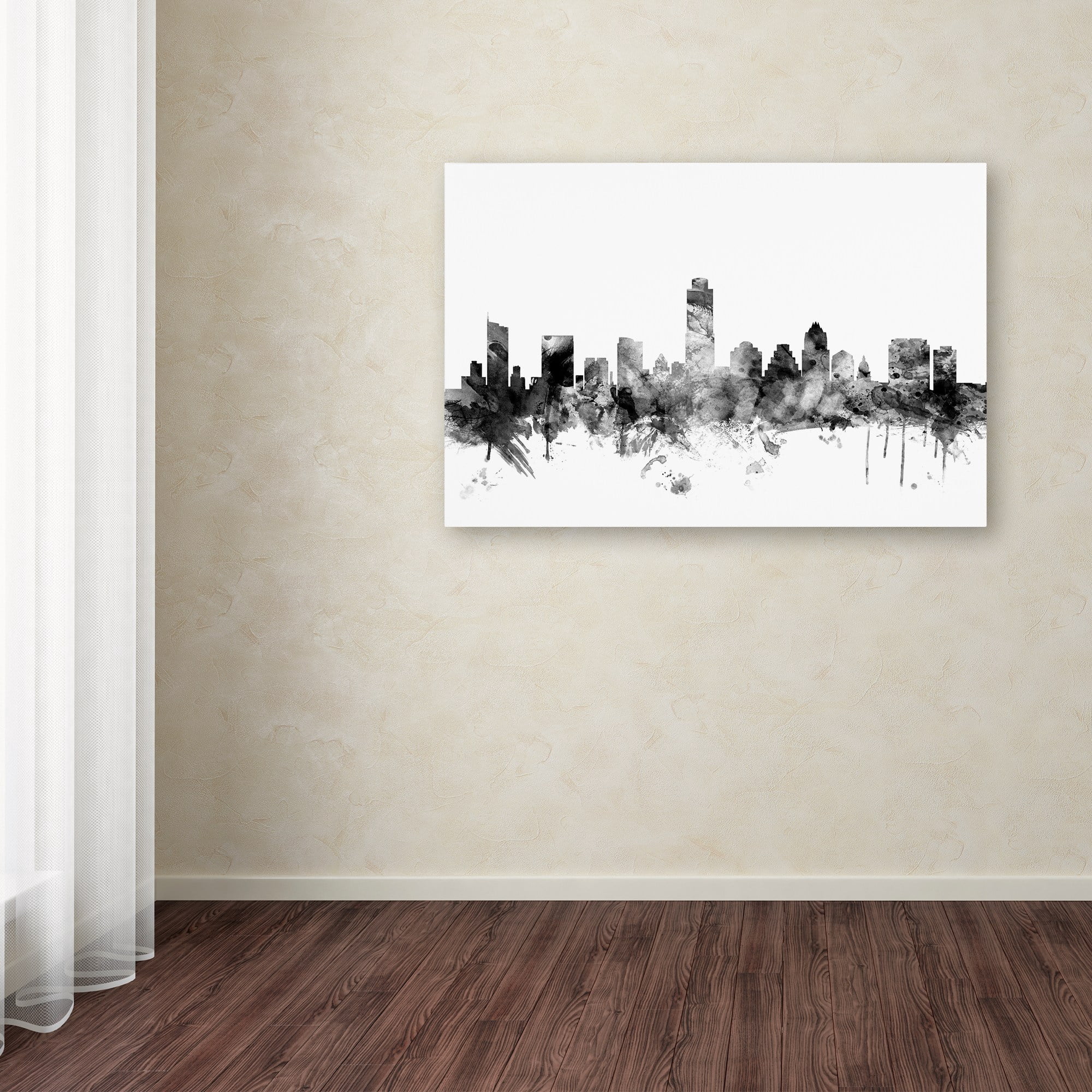 Trademark Fine Art "Austin Texas Skyline B&W" Canvas Art by Michael Tompsett