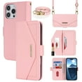 thumbnail image 1 of For Iphone 16 Pro Cross Texture Crossbody Lanyard Leather Phone Case(Pink),iPhone 15 Pro, 1 of 7