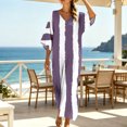 thumbnail image 6 of Uscallm Women Plus Size V Neck Short Sleeve Boho Flowy Striped Maxi Dresses Loose Casual Beach Vacation Swing Long Dresses with Elastic Waist, Purple XL, 6 of 8