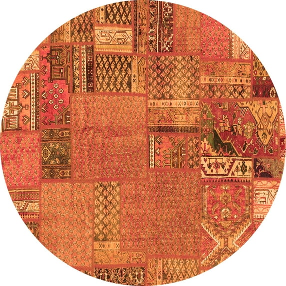 Ahgly Company Indoor Round Patchwork Orange Transitional Area Rugs, 5' Round