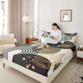 thumbnail image 3 of Castle Fairy Boho Tropical Leaf Queen Sheet Sets 4 Pieces for Kids, Geometric Print Bed Set for Bedroom, Green Black, 3 of 6
