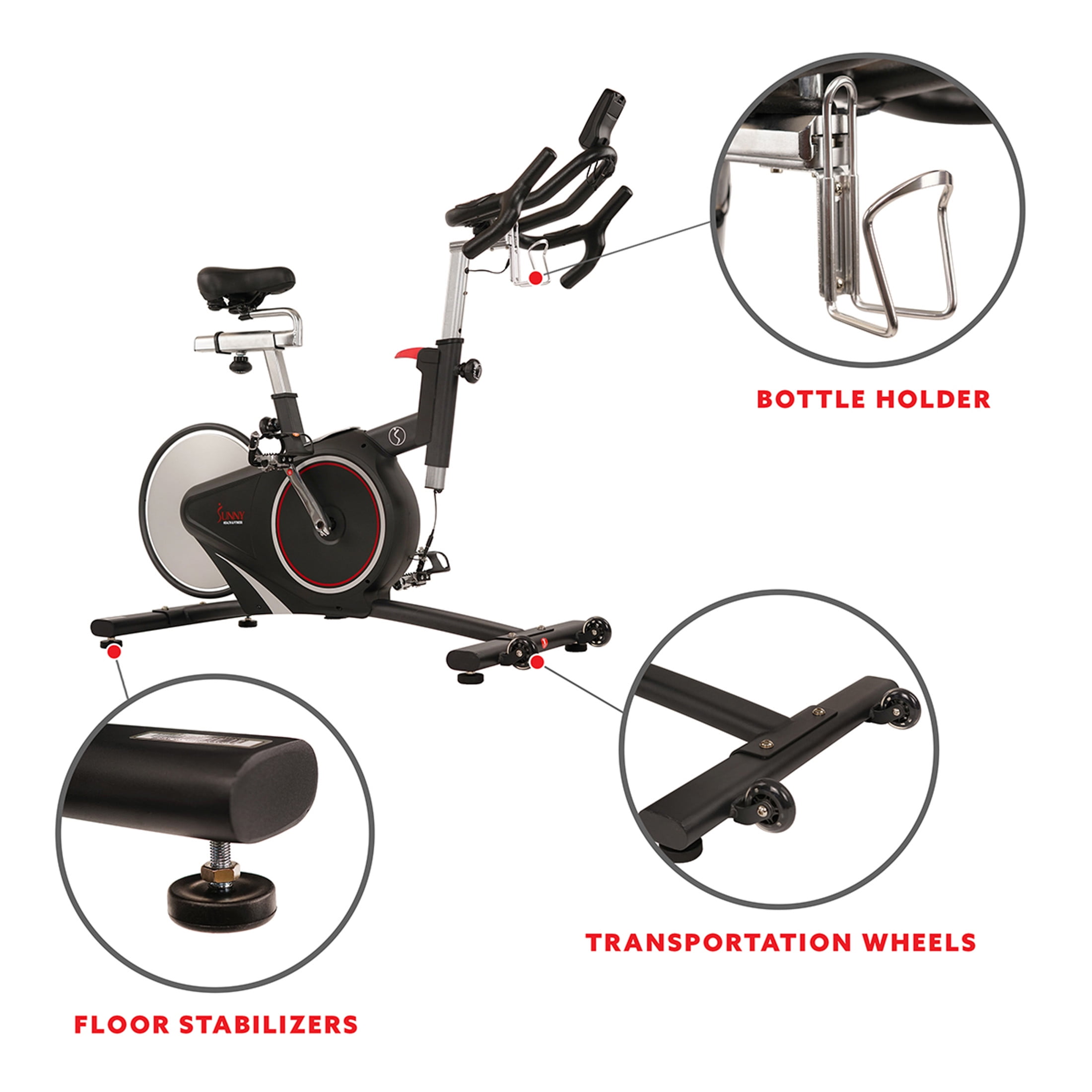 Sunny Health & Fitness Magnetic Belt Rear Drive Indoor Cycling Bike, High Weight Capacity with Cadence Sensor and Pulse Rate Monitor - SF-B1709