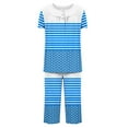 thumbnail image 5 of CLOISE Womens Pajama Sets 2-Piece Comfy Short Sleeve Sleepwear Shirts and Comfort Capri Pants Night Clothes Set Comfortable Button Color Block Striped Printed Funny Night Clothes, 5 of 5