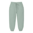 thumbnail image 5 of PMVFHDE Women's Casual Solid Color Joggers Capri Length Elastic Waist with Pockets Athletic Sport Pants Green,XL, 5 of 5
