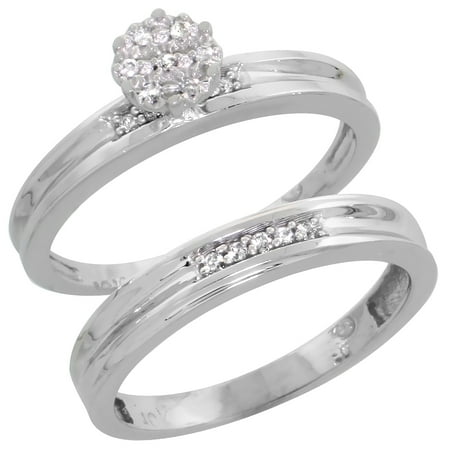 White Gold Engagement Brilliant Ring - 10k White Gold Diamond Engagement Ring Set 2-Piece 0.09 cttw Brilliant Cut, 1/8 inch 3.5mm wide