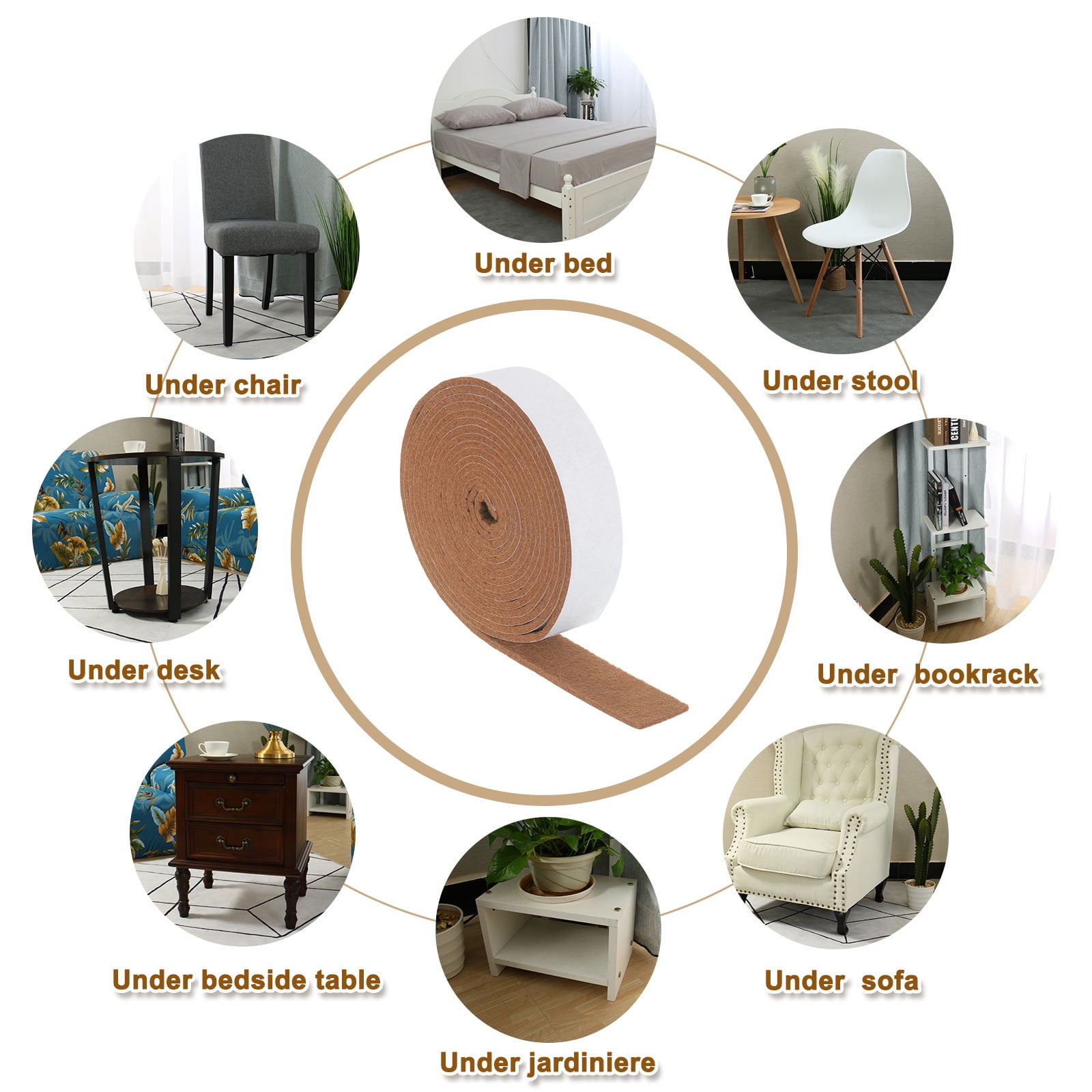 Felt Strips with Adhesive Backing, 4 Pack 1" x 120" x 0.12" Adhesive Felt Strips Anti Scratch Furniture Felt Tapes Self-Stick Felt Pads for Protecting Hardwood Floor, Light Brown