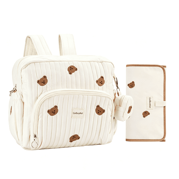 AOMRCOL Diaper Bag Backpack, Medium Maternity Baby Bag & Changing Pad, Insulated Pockets, Stroller Straps & Pacifier Case Diaper Bag (Medium - Beige Bears)