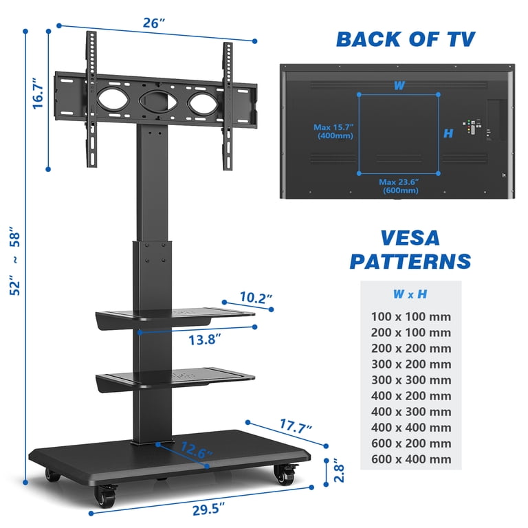 RTVR Modern Rolling TV Stand for 85" Flat Screens, Black photo 3