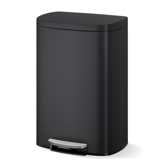 50L / 13.2 Gallon Stainless Steel Step Trash Can, Hands-Free Kitchen Bin with Soft-Close Lid & Removable Inner Bucket, Fingerprint-Proof Waste Container for Home or Office