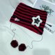 thumbnail image 1 of Gorro de punto con orejas de gato de cinco estrellas, a rayas, de demonio, hecho a mano, para mujer, otoño e invierno, de lana dulce, cálido, tipo jersey, 1 of 5