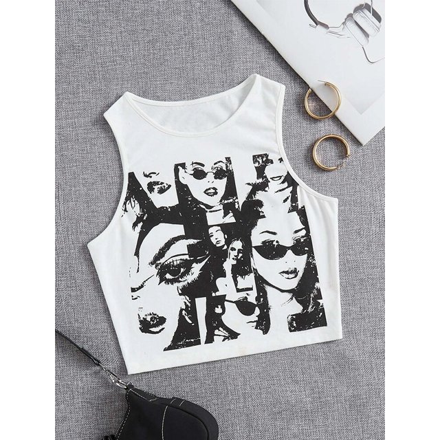 High Street Style Y2K Figure Graphic Crop Top Mujer Ropa de verano Moda coreana Sin mangas Tank Top Camiseta Streetwear 2022 Tan Jianjun unisex