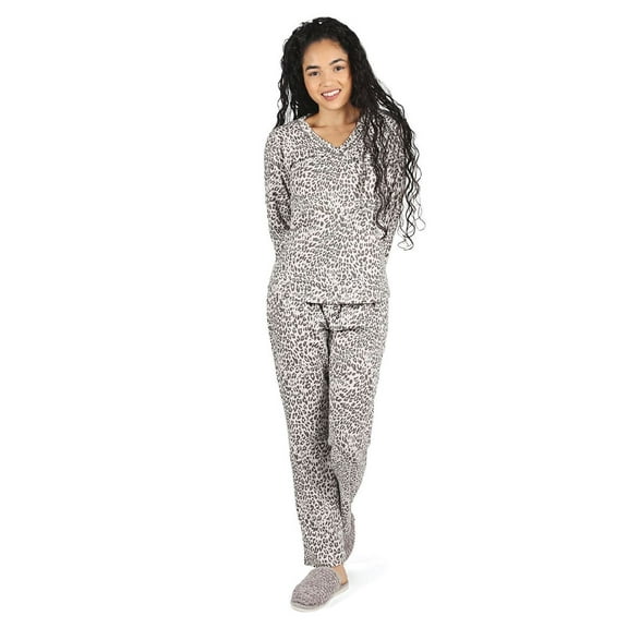 MeMoi Women's Leopard Print Cotton Blend Pajama Set - Womens - Female, XL, Gray