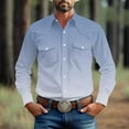 thumbnail image 2 of Dovford Long Sleeve Shirts for Men Linen Shirts for Men Western Snap Long Sleeve Shirt Cowboy Casual Two Pockets Cotton Linen Classic Work, 2 of 6