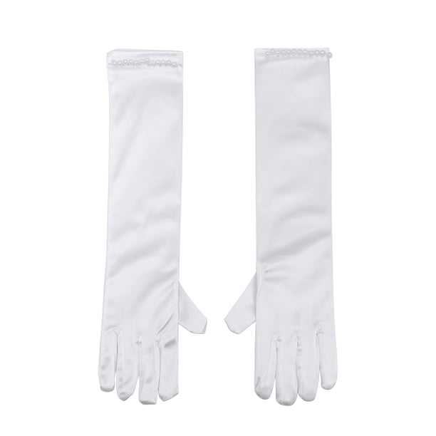 1 par de boda Guantes de niña de flores Guantes largos de satén decorados para la fiesta de bodas - Tamaño M (blanco)