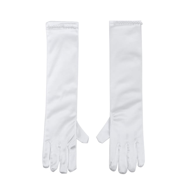 1 par de boda Guantes de niña de flores Guantes largos de satén decorados para la fiesta de bodas - Tamaño M (blanco)