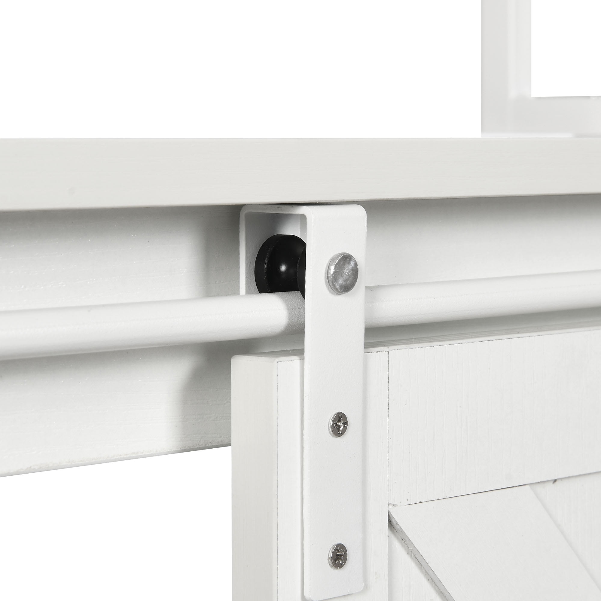DWVO 65" Kitchen Baker's Rack with Power Outlet and LED Light, 5-Tier Microwave Stand with Hutch & Barn Door, White