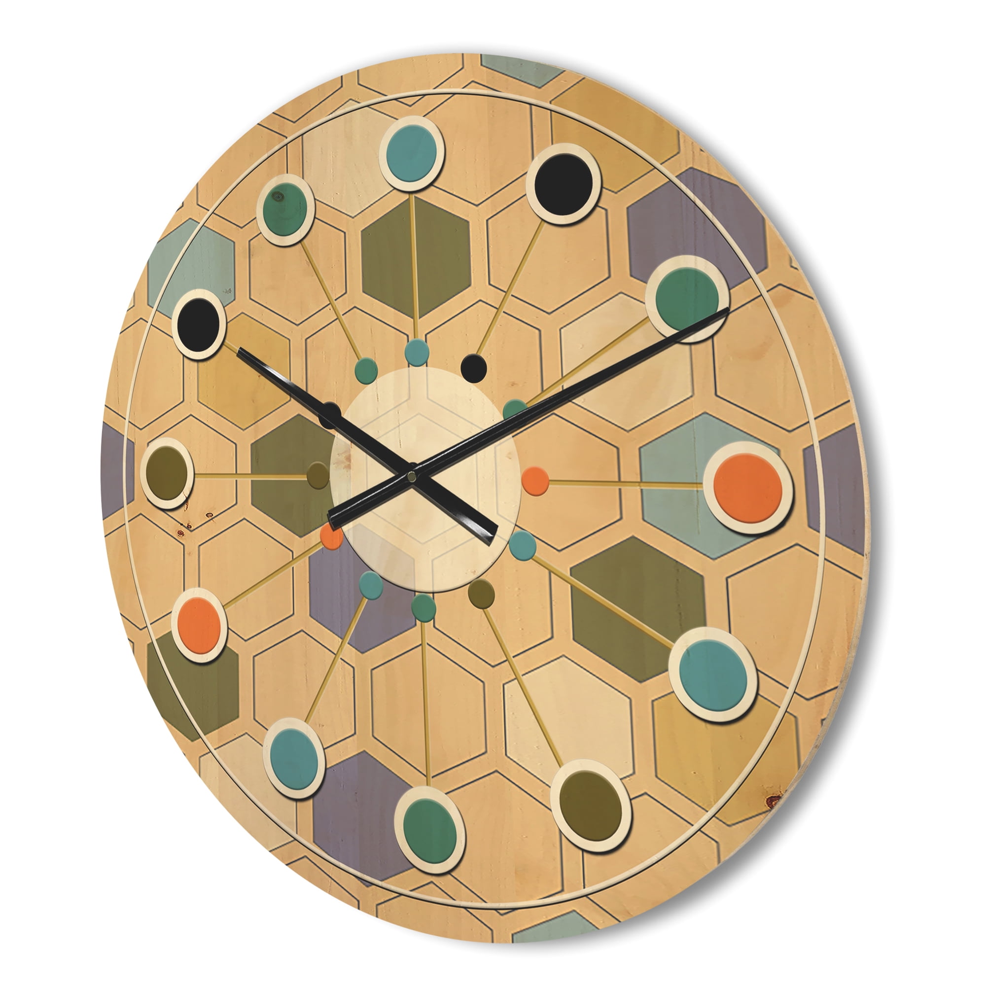 Designart 'Hexagon Retro Pattern VI' Mid-Century Modern Wood Wall Clock