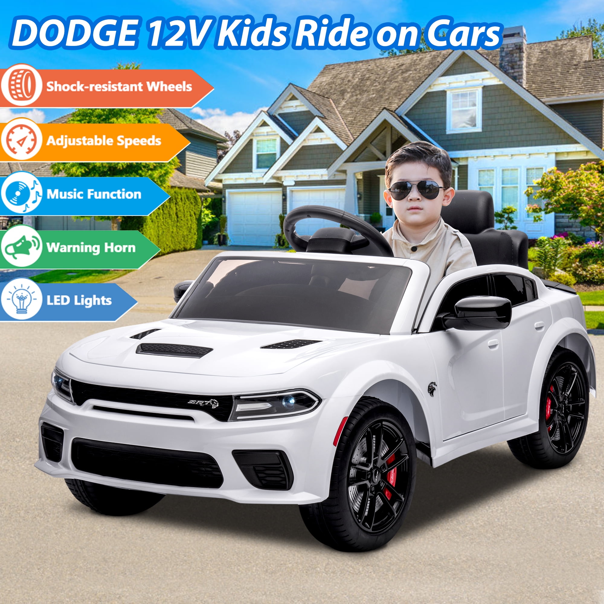 iRerts 12V Pink Dodge Charger Ride On Cars with Remote Control, Kids Ride  on Toys with Bluetooth, Music, LED Light, USB, MP3, 4 Wheel Suspension