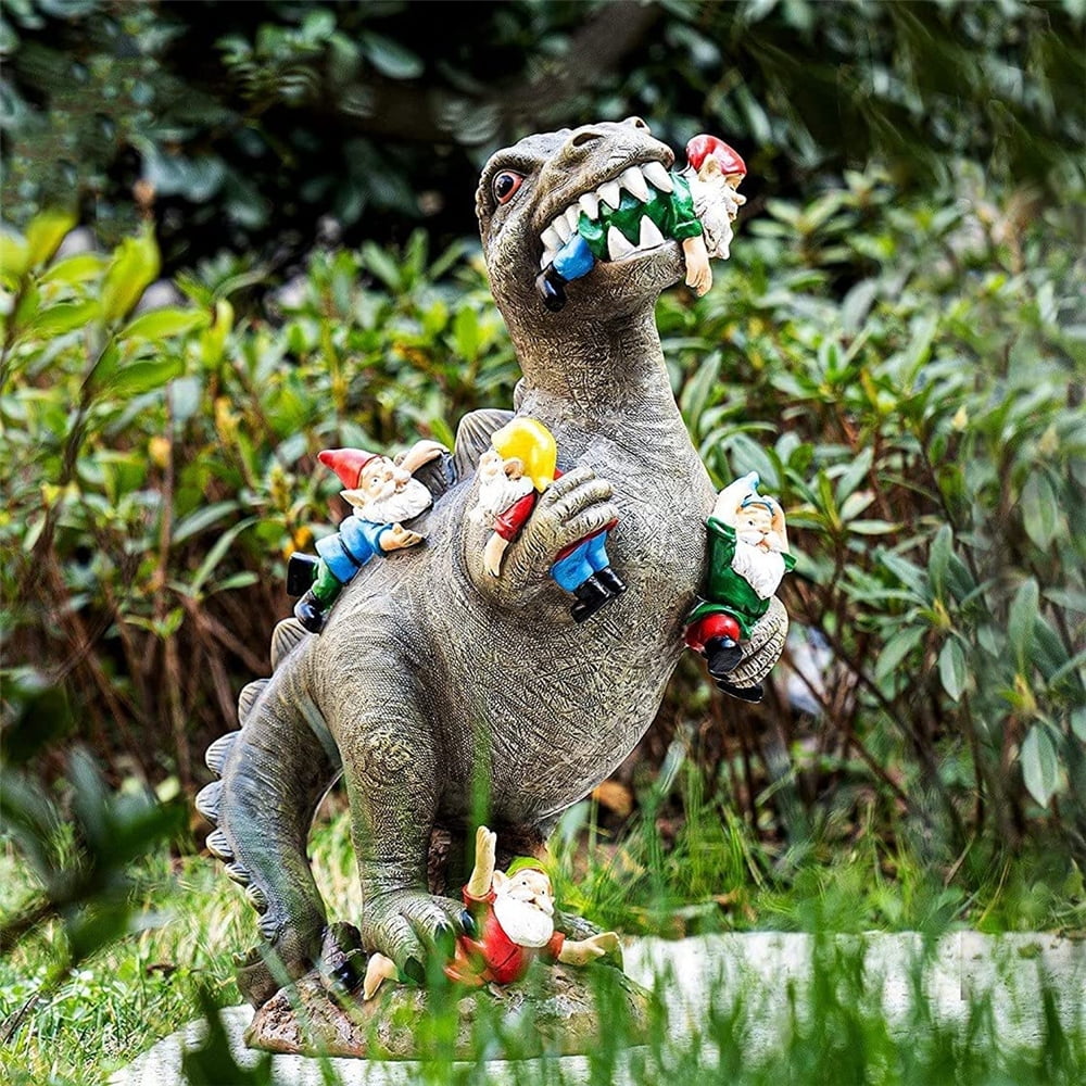 Details about  / Dinosaur Eating Gnome Garden Decoration Outdoor Decor Ornaments Statue Model Art