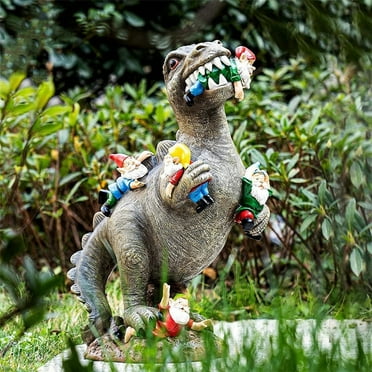 OUTAD Dinosaur Gnome Statue Garden Figurine - Dinosaur Eating Gnomes Garden Art Sculpture Art D茅cor for Indoor Outdoor Home Or Office