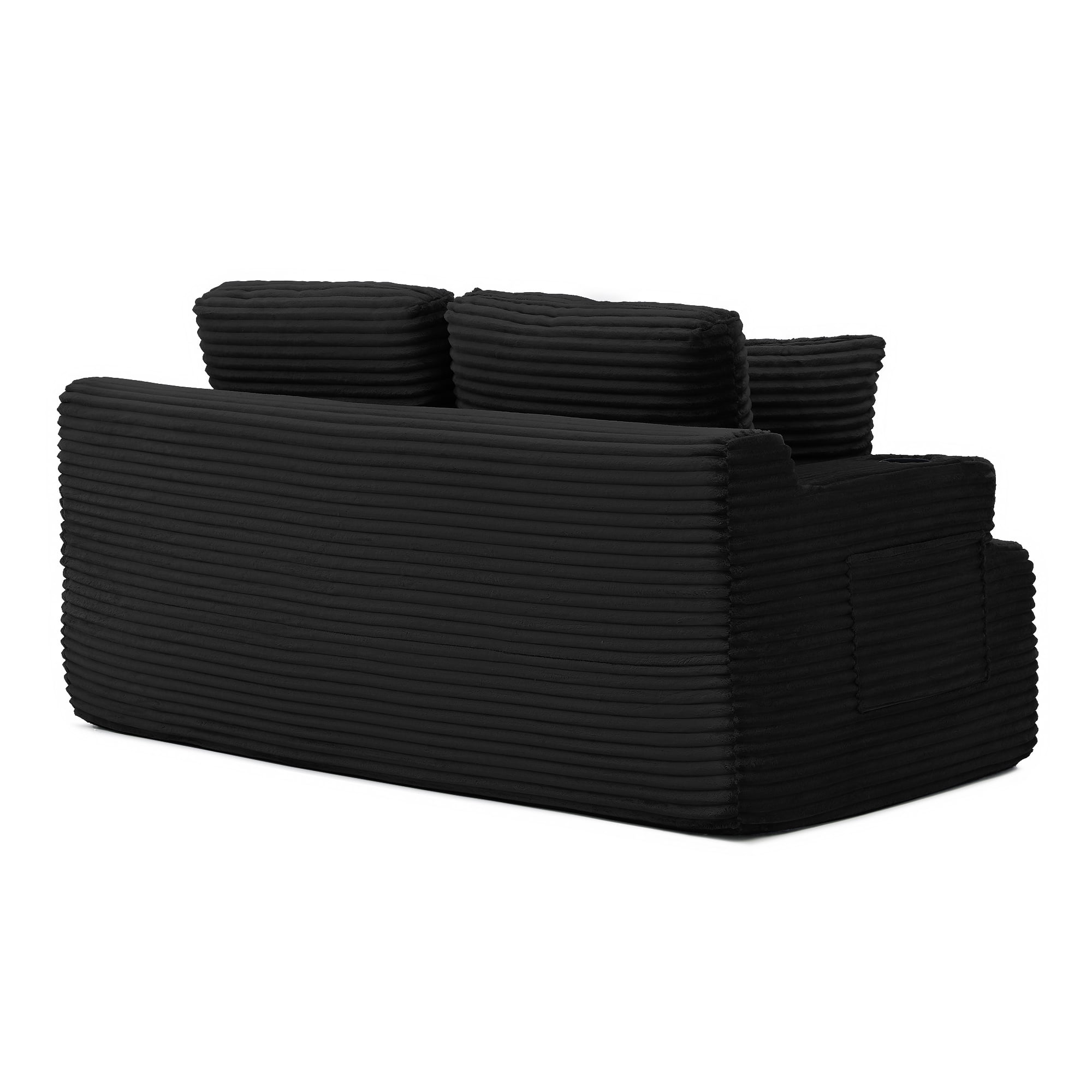 Boneless Loveseat, 2-Seater Floor Couch with Cup Holders and Side Pockets, Corduroy Fabric No Assembly Sofa for Small Space or Apartment, 66.5 Inch, Black