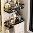 thumbnail image 2 of Estante de aluminio sin taladro para almacenamiento en el baño, para guardar champú y más, organizador de ducha resistente con acabado negro, 2 of 6
