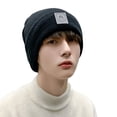 thumbnail image 2 of Eoperou Men Hat Solid Color Labeling Brimless Stretch Coldproof Beanie Hat Autumn Winter Plush Lining Ear Protection Hat Streetwear, 2 of 7