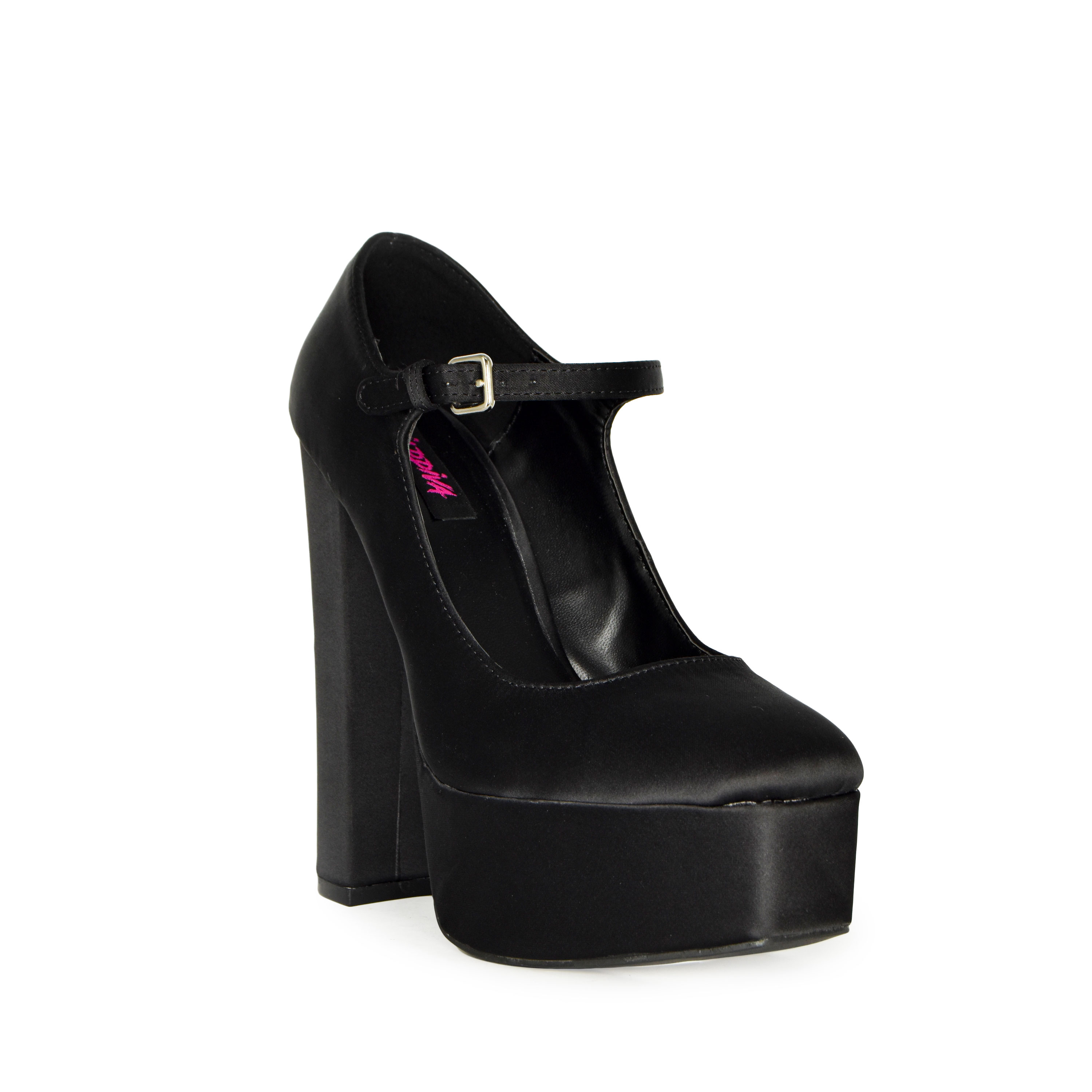 Wild Diva Satin Round Toe Platform Mary Jane Heels (Black, 7) - image 2 of 5