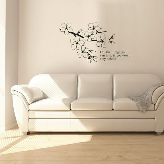 Don't Stay Behind Quote Cherry Blossom Japanese Flower Sakura Wall Sticker Art Decal for Girls Boys Kids Room Bedroom Nursery House Fun Home Decor Stickers Wall Art Vinyl Decoration Size (18x20 inch)