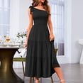 thumbnail image 2 of Prolriy Robes Printemps Été pour Femmes 2025 Robe Maxi d'Été pour Femmes Robe Longue Sans Manches à une Épaule Ourlet à Volants Robe Fluide Robes d'Été pour Femmes, Robes Noires TG, 2 of 8