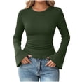thumbnail image 3 of Long Sleeve Shirts for Women Zaewscy Women's Solid Color Sports Casual Long Sleeves Thread Ribbed Daily Top Army Green M, 3 of 8
