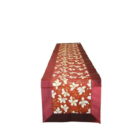 

Seasonal Christmas Leaves Design Table Runner Size: 70 W x 13 D