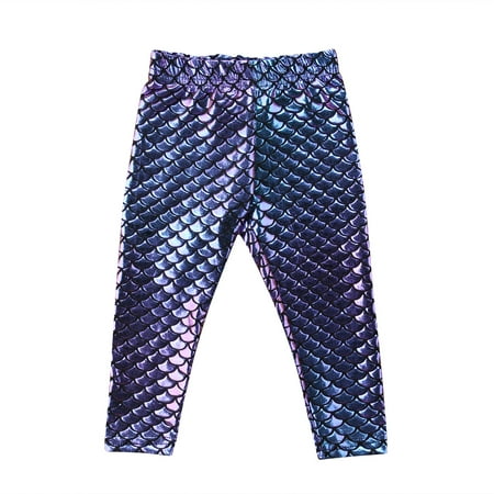 

Toddler Baby Girls Women Shiny Mermaid Fish Scale Elasticity Slim Holographic Leggings Pencil Pants