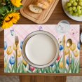 thumbnail image 4 of Easter Tulip Placemats Set of 12, Colorful Flower Spring Butterfly Plant Pink Placemats for Dining Table, Place Mats for Kitchen Tabletop, Waterproof Wipeable Dining Table Mats Set, 4 of 9