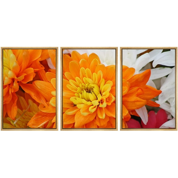 wall26 Framed Canvas Print Wall Art Set Orange & Yellow Chrysanthemum Flowers Floral Botanical Photography Modern Art Rustic Scenic Colorful Ultra for Living Room, Bedroom, Office - 16"x24&q